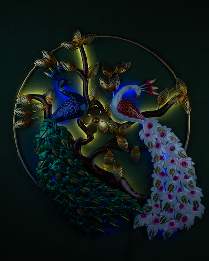 Metal Peacock Wall Hanging with Light - 40 inch - WL5407