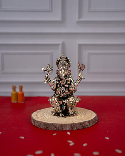 Brass Antique Ganesha Idol - 4 inch - WL5412