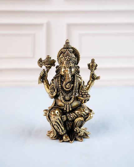 Brass Antique Ganesha Idol - 4 inch - WL5412