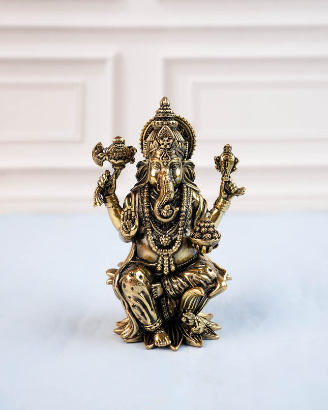 Brass Antique Ganesha Idol - 4 inch - WL5412