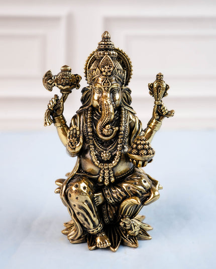 Brass Antique Ganesha Idol - 4 inch - WL5412