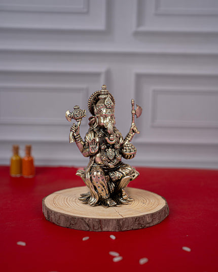 Brass Antique Ganesha Idol - 4 inch - WL5412