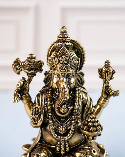 Brass Antique Ganesha Idol - 4 inch - WL5412