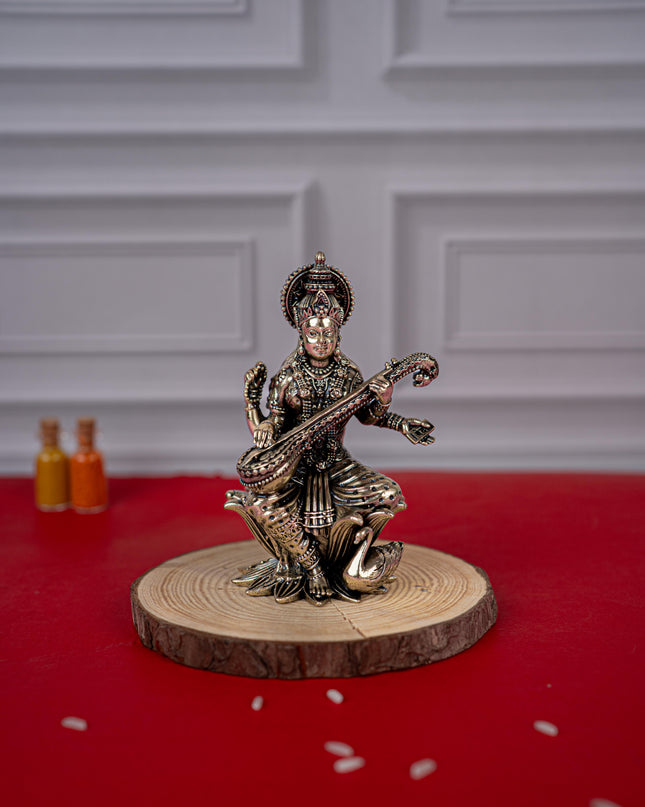 Brass Antique Saraswathi Idol - 4 inch - WL5414