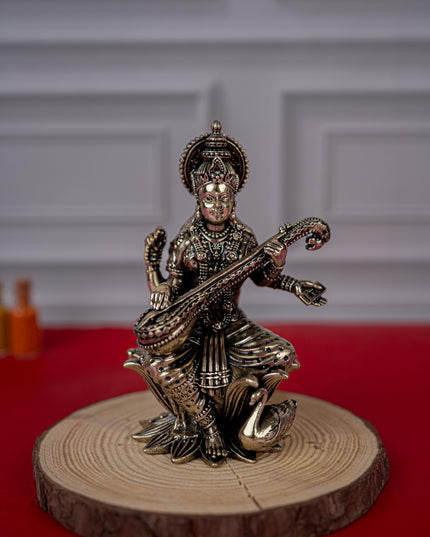 Brass Antique Saraswathi Idol - 4 inch - WL5414