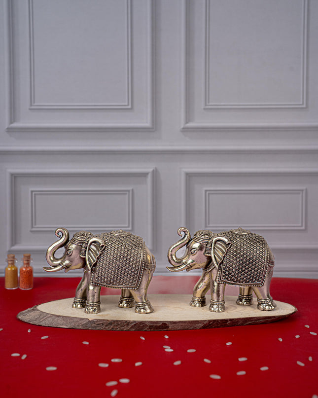 Brass Antique Elephant Idol - Set of 2 - WL5418
