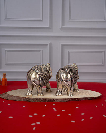 Brass Antique Elephant Idol - Set of 2 - WL5418