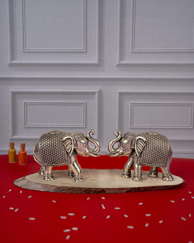 Brass Antique Elephant Idol - Set of 2 - WL5418