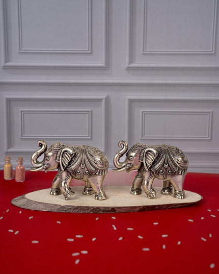 Brass Antique Elephant Idol - Set of 2 - WL5419