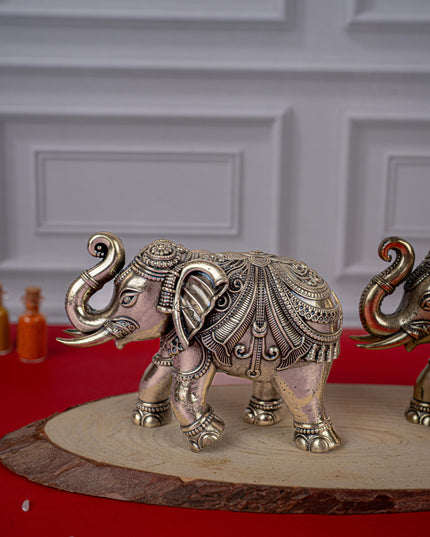 Brass Antique Elephant Idol - Set of 2 - WL5419