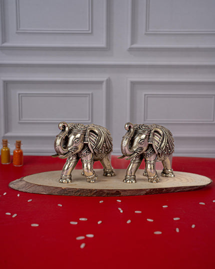 Brass Antique Elephant Idol - Set of 2 - WL5419