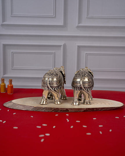 Brass Antique Elephant Idol - Set of 2 - WL5419