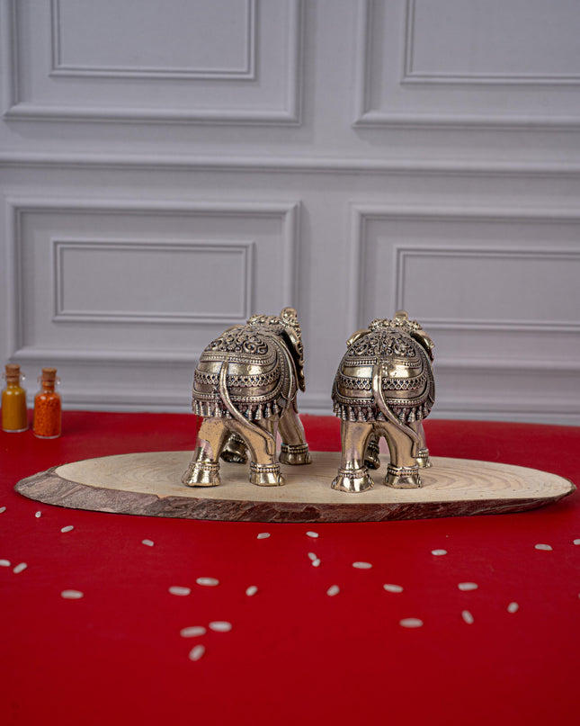 Brass Antique Elephant Idol - Set of 2 - WL5419