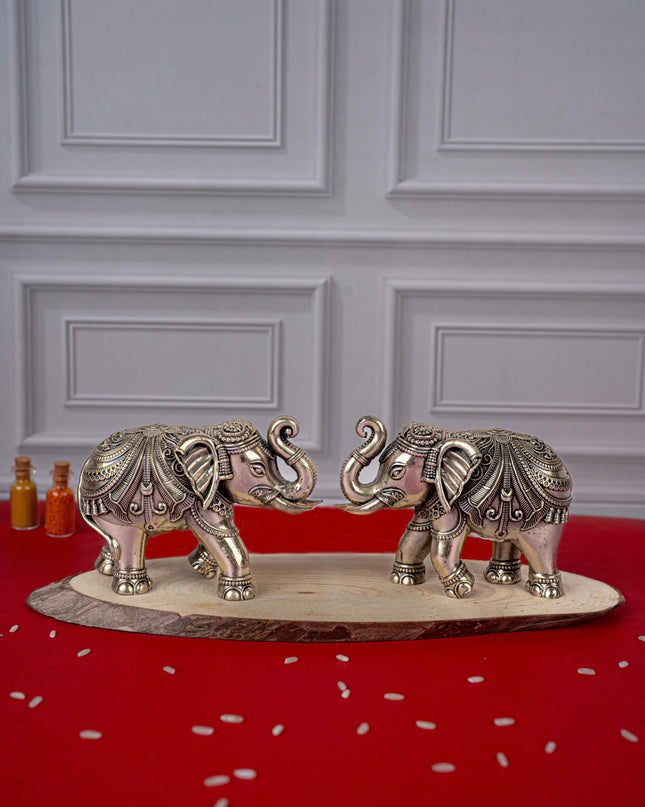 Brass Antique Elephant Idol - Set of 2 - WL5419