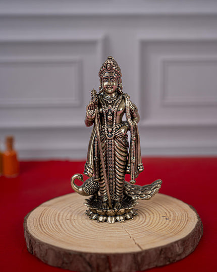Brass Antique Murugan Idol - 4 inch - WL5420
