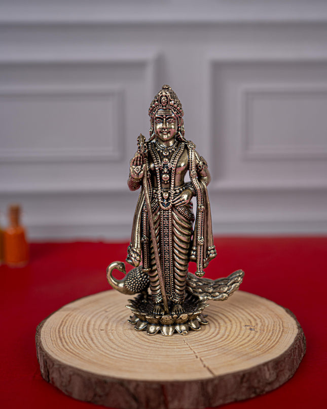Brass Antique Murugan Idol - 4 inch - WL5420