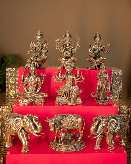 Swarna Golu 3 Step - Gold Oxidized Golu Padi & Brass Antique Idols - WL5422