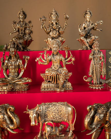 Swarna Golu 3 Step - Gold Oxidized Golu Padi & Brass Antique Idols - WL5422