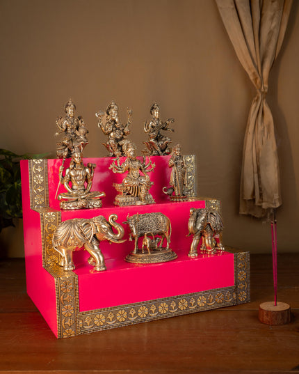 Swarna Golu 3 Step - Gold Oxidized Golu Padi & Brass Antique Idols - WL5422