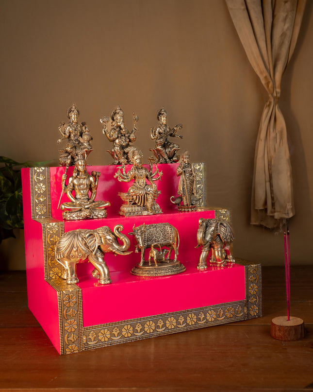 Swarna Golu 3 Step - Gold Oxidized Golu Padi & Brass Antique Idols - WL5422