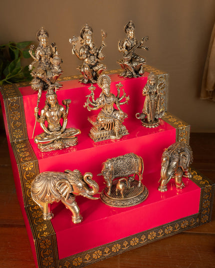 Swarna Golu 3 Step - Gold Oxidized Golu Padi & Brass Antique Idols - WL5422