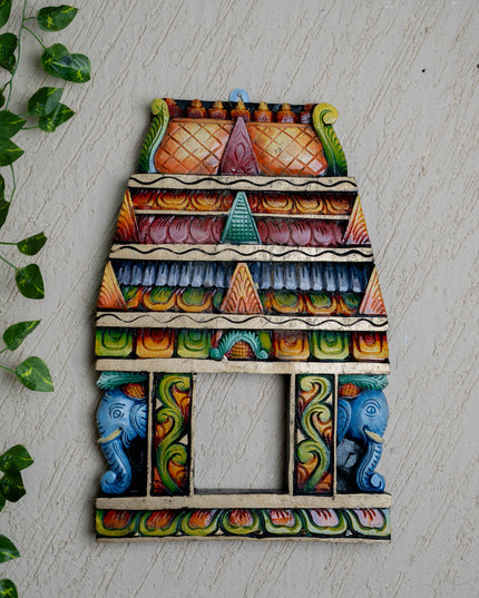 Wooden Carved - Kovil Gopuram with Elephant Wall Hanging - 18 inch - WL5426