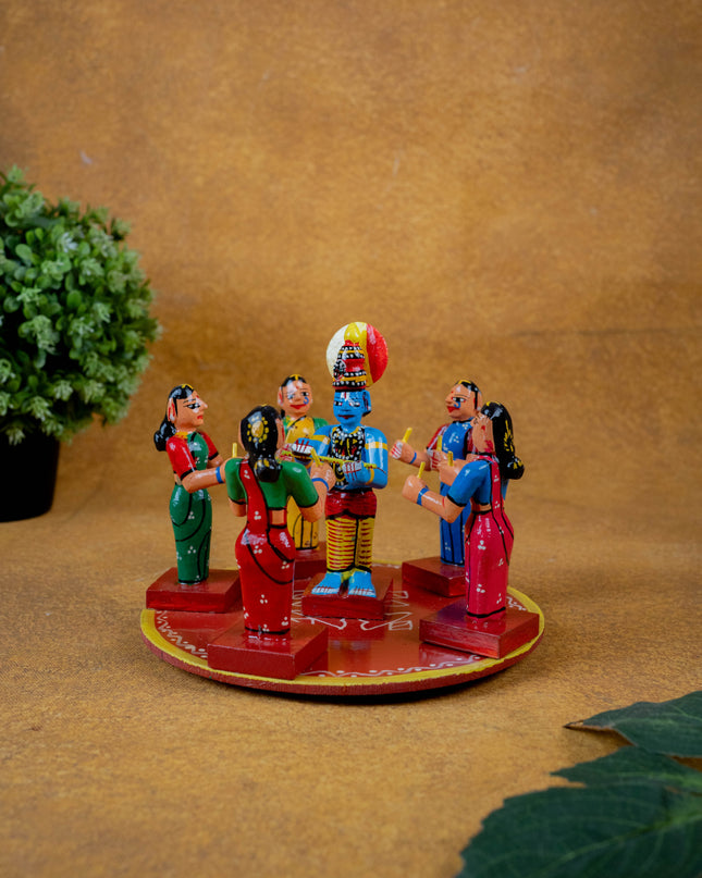 Kondapalli - Kolatam Krishna with Gopikas - 5 inch - WL5432