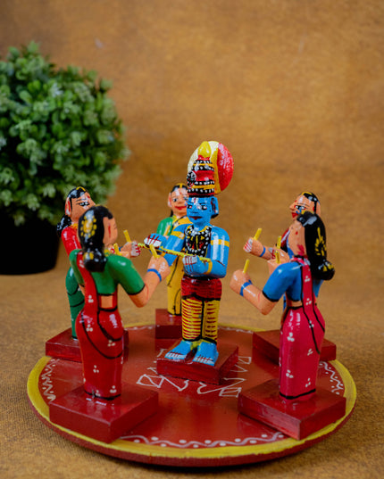 Kondapalli - Kolatam Krishna with Gopikas - 5 inch - WL5432