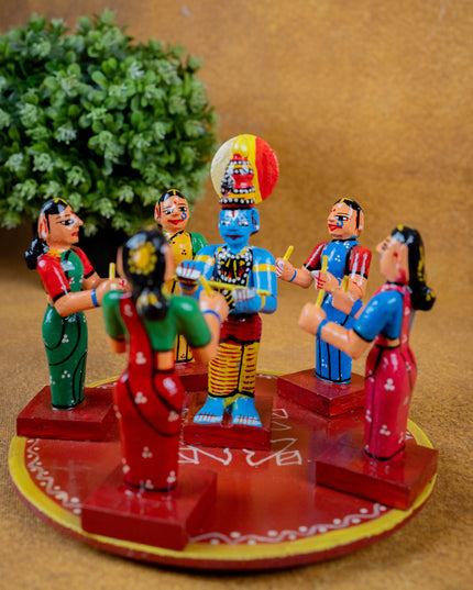 Kondapalli - Kolatam Krishna with Gopikas - 5 inch - WL5432
