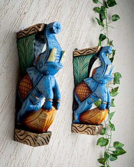 Wooden Carved Elephant Bracket - 12 inch - Set of 2 - WL5436