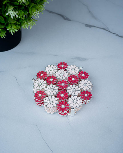 White Metal Decorative Floral Coaster Set - Pink - WL5437-1
