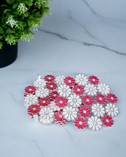 White Metal Decorative Floral Coaster Set - Pink - WL5437-1