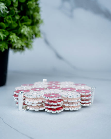 White Metal Decorative Floral Coaster Set - Pink - WL5437-1