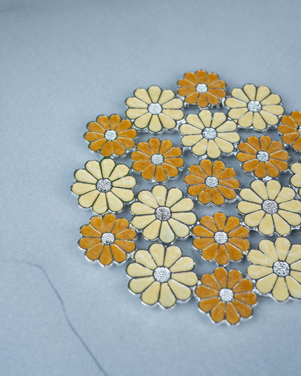White Metal Decorative Floral Coaster Set - Yellow - WL5437-2