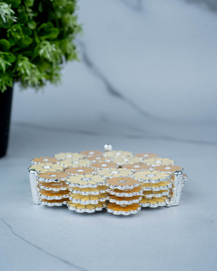 White Metal Decorative Floral Coaster Set - Yellow - WL5437-2
