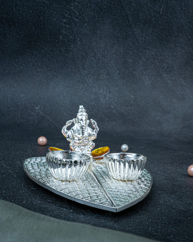 White Metal Ganesha Manjal-Kumkum Holder - Red - WL5438-1