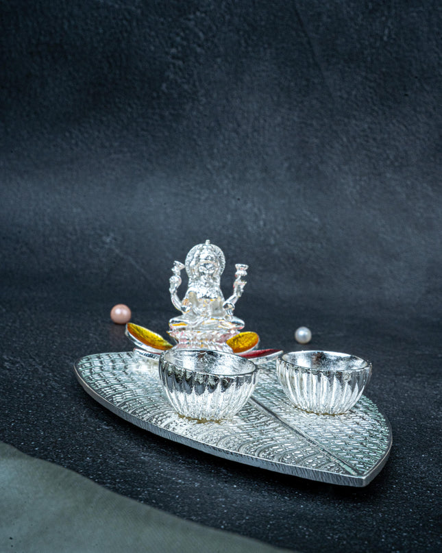 White Metal Lakshmi Manjal-Kumkum Holder - Red - WL5438-2