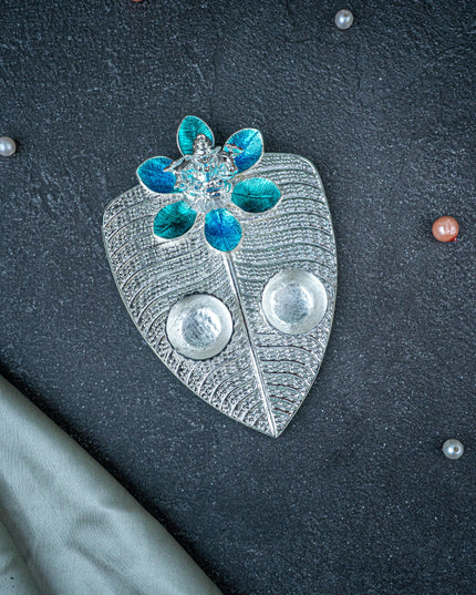 White Metal Ganesha Manjal-Kumkum Holder - Blue - WL5439-1