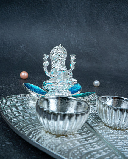 White Metal Lakshmi Manjal-Kumkum Holder - Blue - WL5439-2