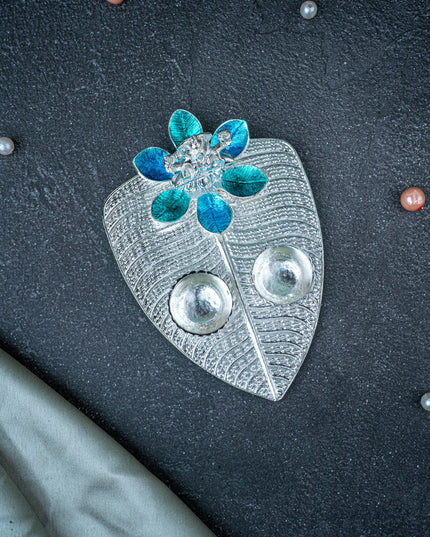 White Metal Lakshmi Manjal-Kumkum Holder - Blue - WL5439-2