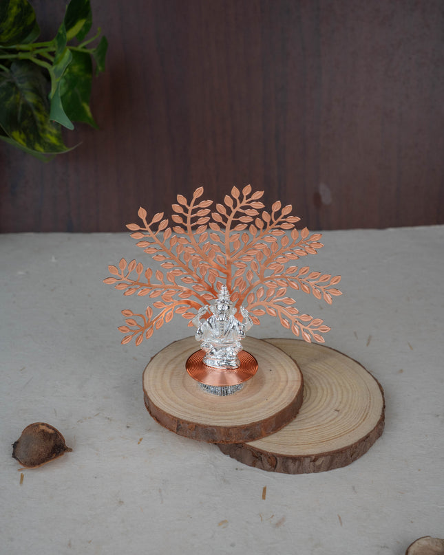 White Metal Ganesha Idol with Tree of Prosperity - Copper - WL5440-1
