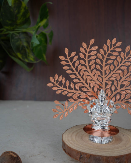 White Metal Ganesha Idol with Tree of Prosperity - Copper - WL5440-1