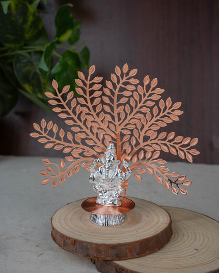 White Metal Ganesha Idol with Tree of Prosperity - Copper - WL5440-1