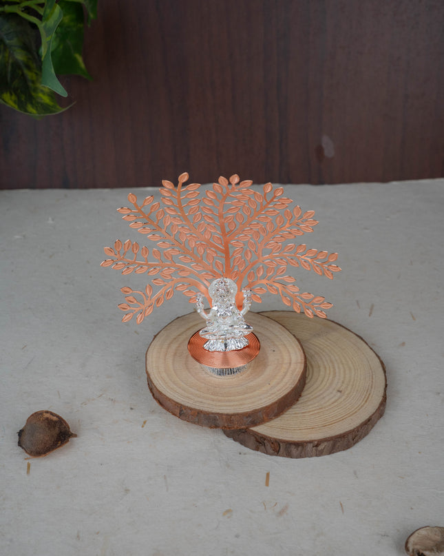 White Metal Lakshmi Idol with Tree of Prosperity - Copper - WL5440-2