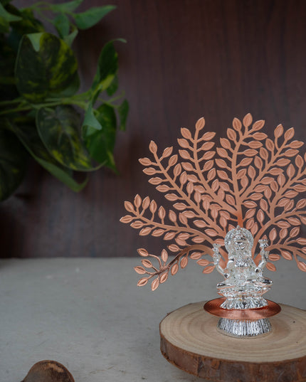 White Metal Lakshmi Idol with Tree of Prosperity - Copper - WL5440-2