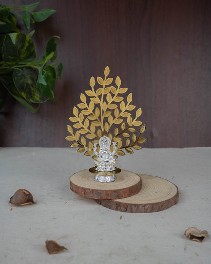 White Metal Lakshmi Idol with Tree of Prosperity - Gold - WL5441-2