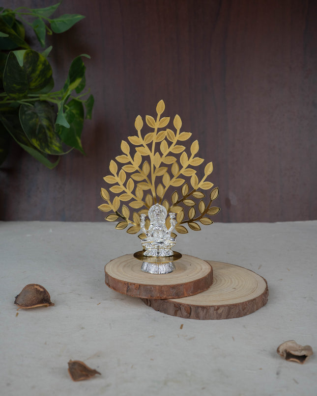 White Metal Lakshmi Idol with Tree of Prosperity - Gold - WL5441-2