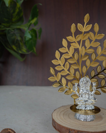 White Metal Lakshmi Idol with Tree of Prosperity - Gold - WL5441-2