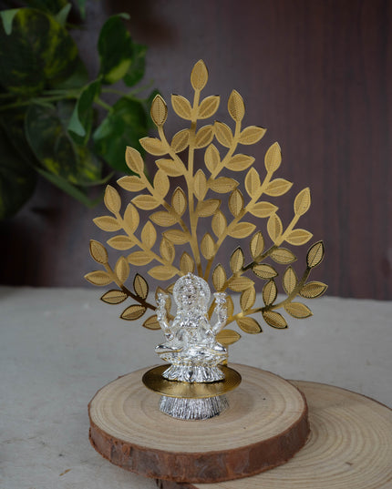 White Metal Lakshmi Idol with Tree of Prosperity - Gold - WL5441-2