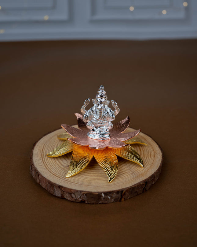 White Metal Lord Ganesha on Designer Lotus - WL5442-1